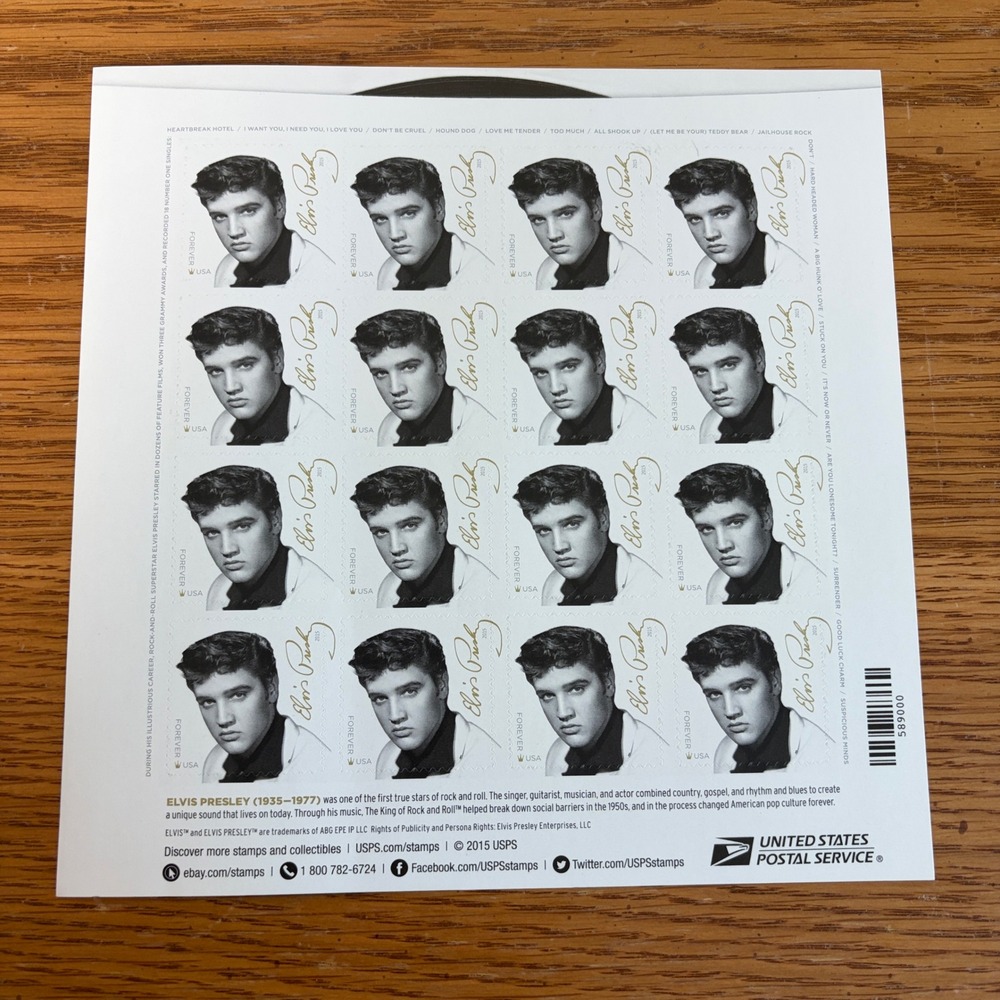 USPS 2015 Elvis Presley Music Icons Forever Stamps Full Sheet of 16 589000